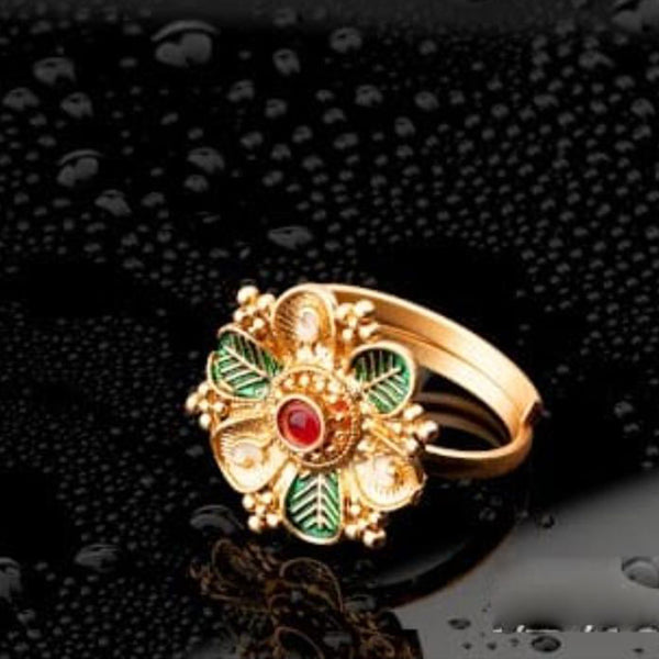 ChicCharm Jewellery Brass Gold Plated Synthetic Stone And Meenakari Rings