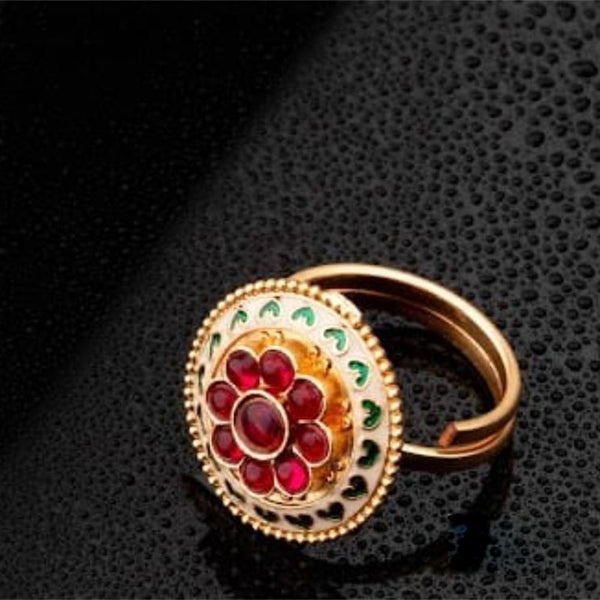 ChicCharm Jewellery Brass Gold Plated Synthetic Stone And Meenakari Rings