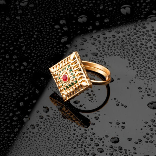 ChicCharm Jewellery Brass Gold Plated Synthetic Stone And Meenakari Rings