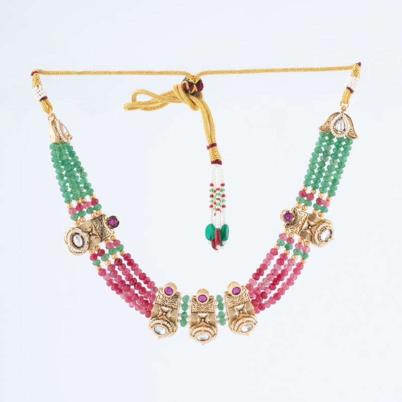 ChicCharm Jewellery Brass And Copper Gold Plated Rajwadi Necklace Set