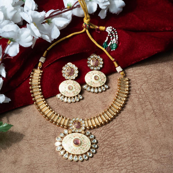 ChicCharm Jewellery Brass And Copper Gold Plated Rajwadi Meenakari Necklace Set