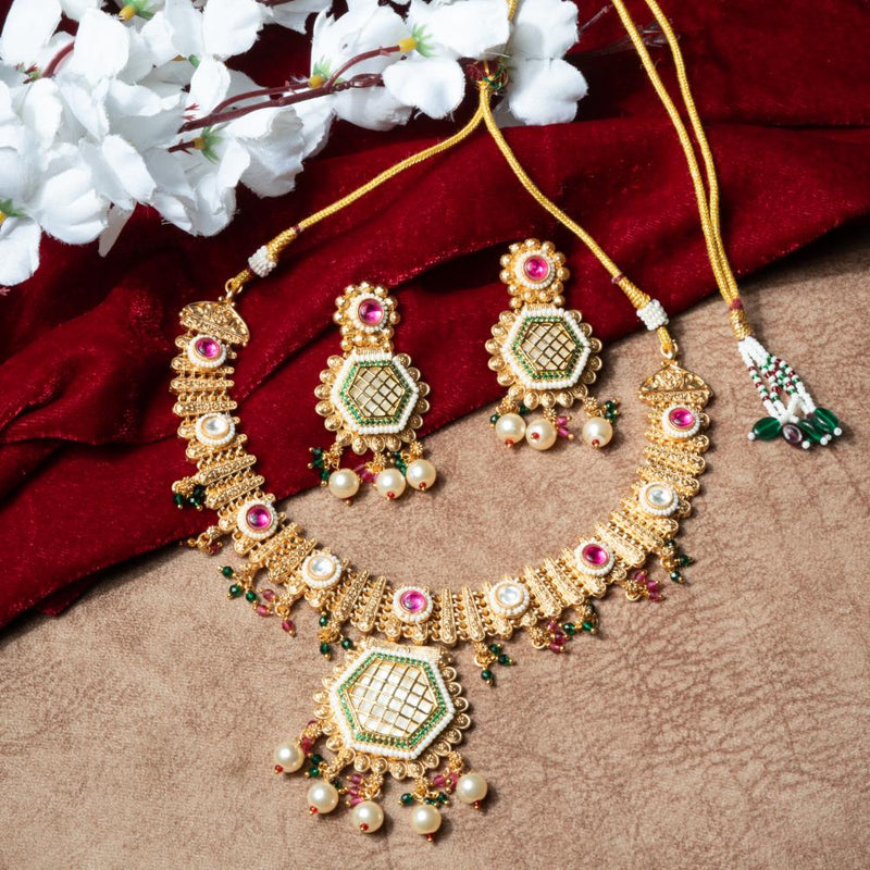 ChicCharm Jewellery Brass And Copper Gold Plated Rajwadi Necklace Set