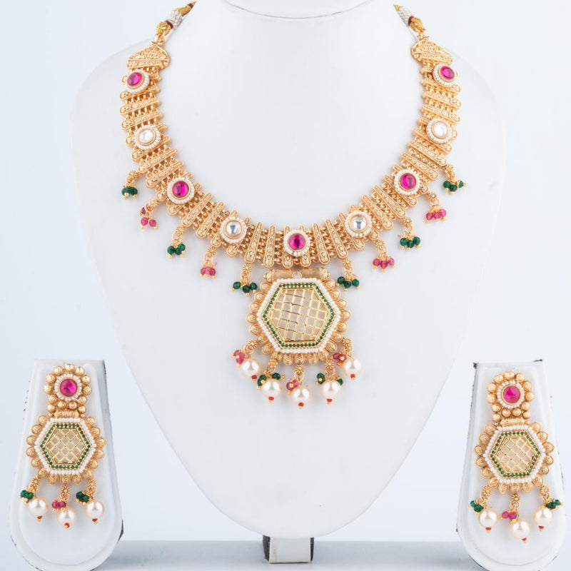 ChicCharm Jewellery Brass And Copper Gold Plated Rajwadi Necklace Set