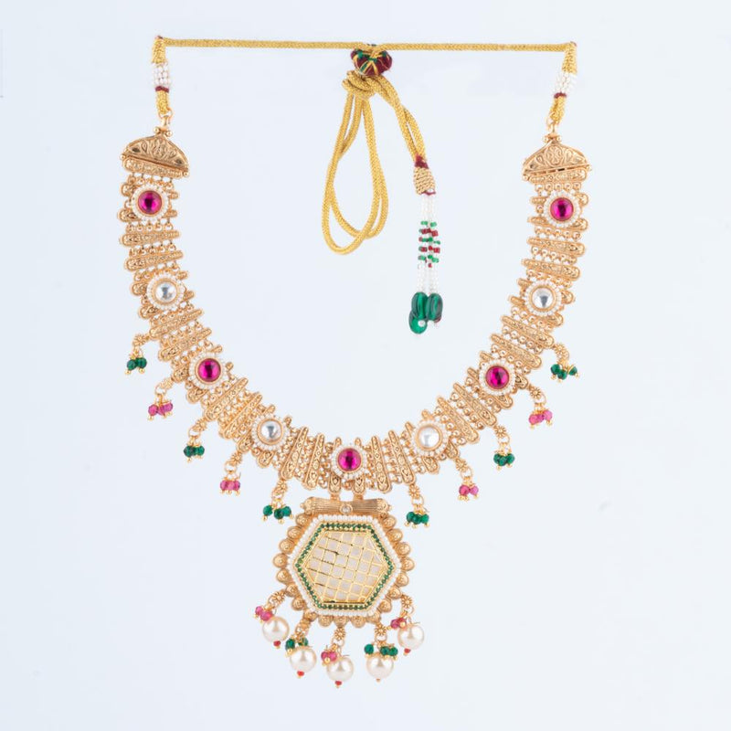 ChicCharm Jewellery Brass And Copper Gold Plated Rajwadi Necklace Set