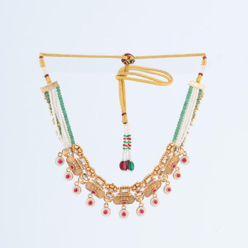 ChicCharm Jewellery Brass And Copper Gold Plated Rajwadi Necklace Set