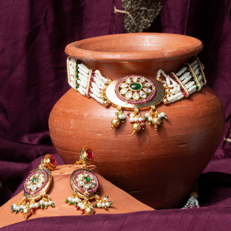 ChicCharm Jewellery Brass And Copper Gold Plated Rajwadi Necklace Set