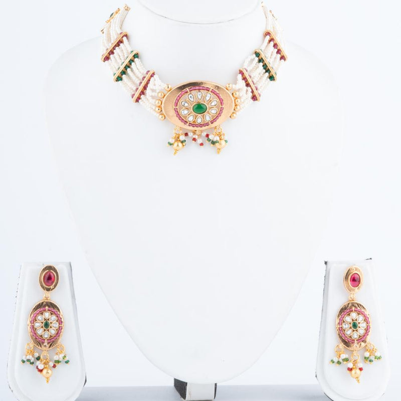 ChicCharm Jewellery Brass And Copper Gold Plated Rajwadi Necklace Set