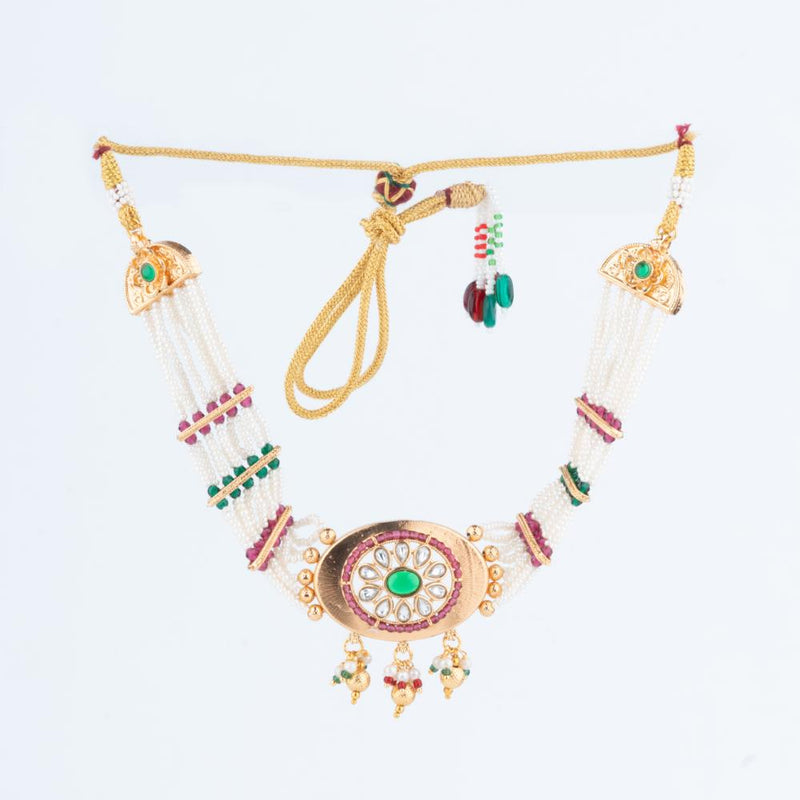 ChicCharm Jewellery Brass And Copper Gold Plated Rajwadi Necklace Set