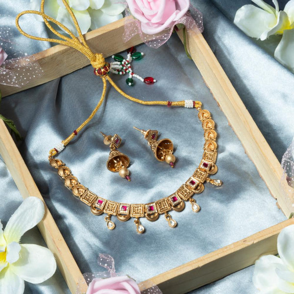 ChicCharm Jewellery Brass And Copper Gold Plated Rajwadi Necklace Set