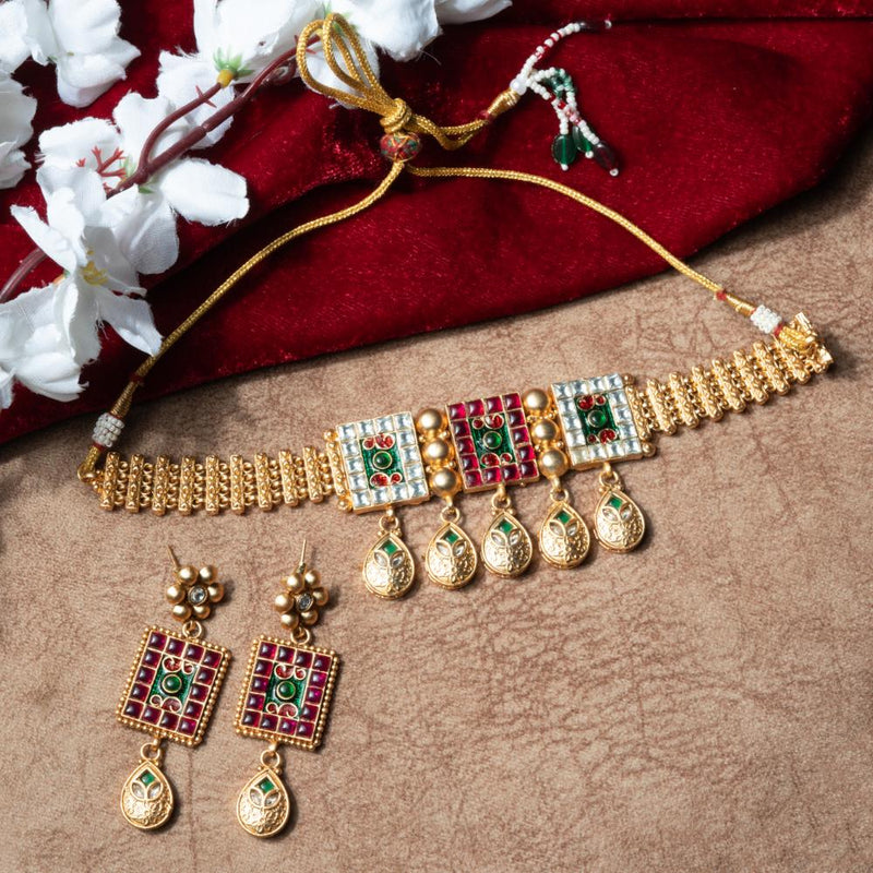 ChicCharm Jewellery Brass And Copper Gold Plated Rajwadi Necklace Set