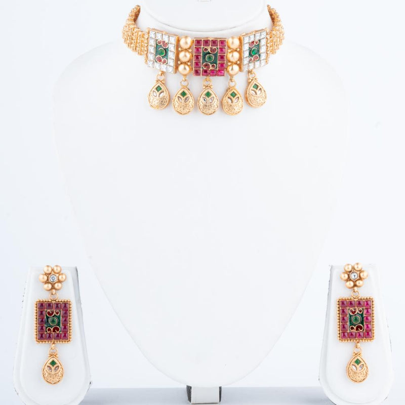 ChicCharm Jewellery Brass And Copper Gold Plated Rajwadi Necklace Set