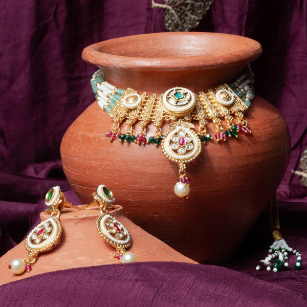 ChicCharm Jewellery Brass And Copper Gold Plated Rajwadi Necklace Set