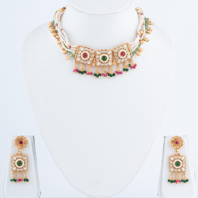 ChicCharm Jewellery Brass And Copper Gold Plated Rajwadi Necklace Set