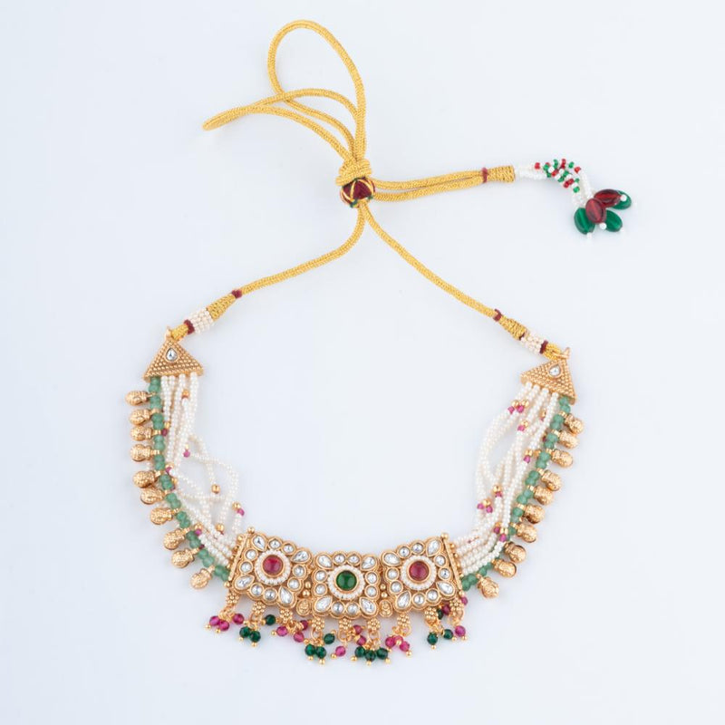 ChicCharm Jewellery Brass And Copper Gold Plated Rajwadi Necklace Set