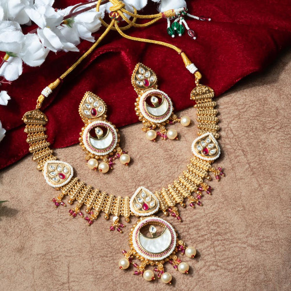 ChicCharm Jewellery Brass And Copper Gold Plated Rajwadi Necklace Set