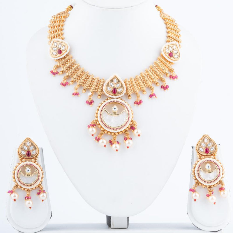 ChicCharm Jewellery Brass And Copper Gold Plated Rajwadi Necklace Set