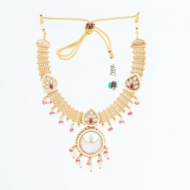 ChicCharm Jewellery Brass And Copper Gold Plated Rajwadi Necklace Set