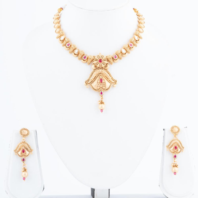 ChicCharm Jewellery Brass And Copper Gold Plated Rajwadi Necklace Set