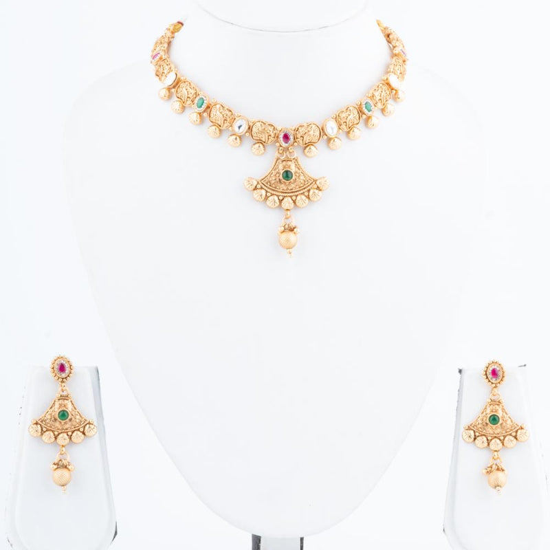 ChicCharm Jewellery Brass And Copper Gold Plated Rajwadi Necklace Set