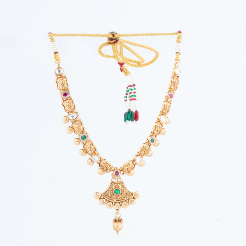 ChicCharm Jewellery Brass And Copper Gold Plated Rajwadi Necklace Set