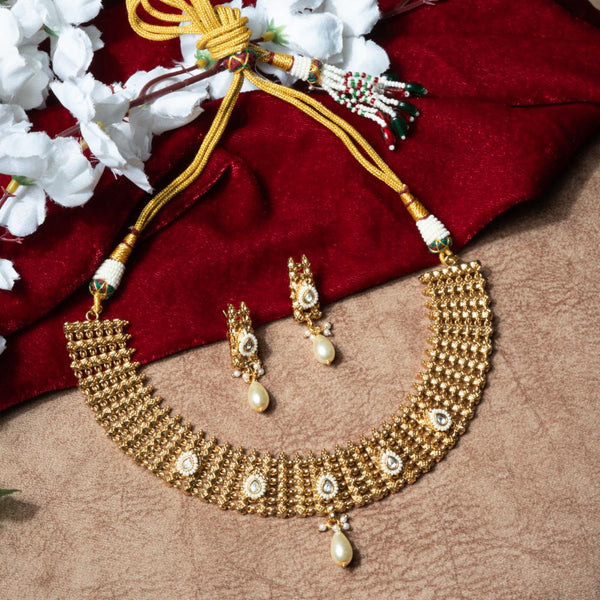 ChicCharm Jewellery Brass And Copper Gold Plated Rajwadi Necklace Set