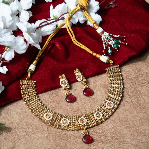 ChicCharm Jewellery Brass And Copper Gold Plated Rajwadi Necklace Set