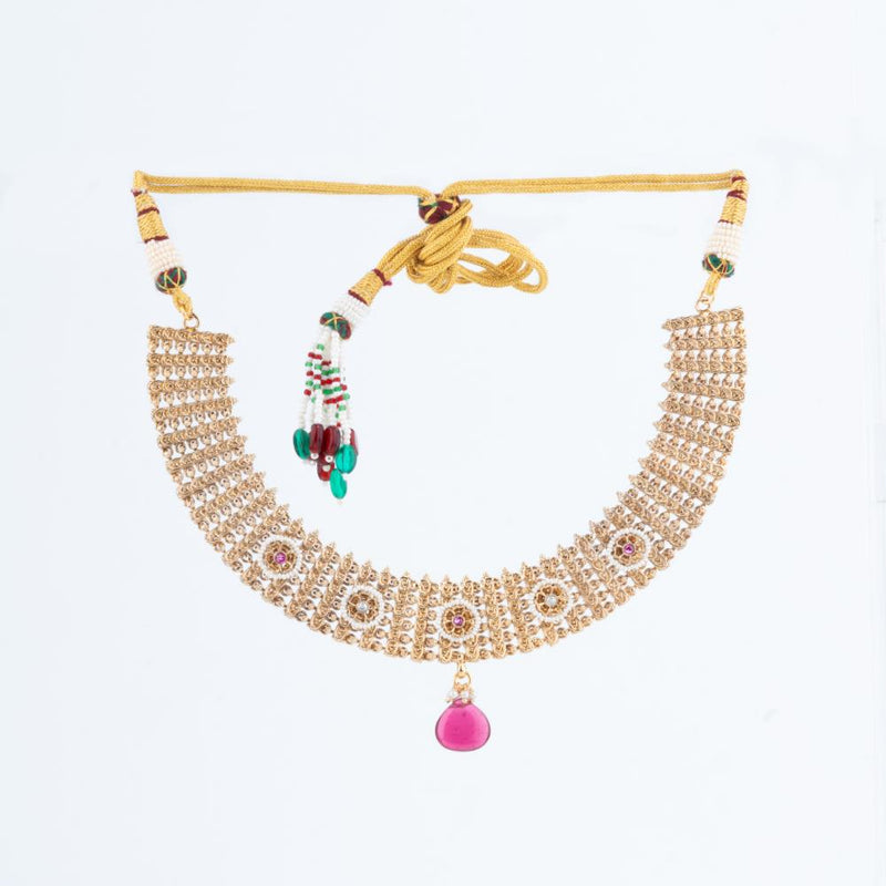 ChicCharm Jewellery Brass And Copper Gold Plated Rajwadi Necklace Set