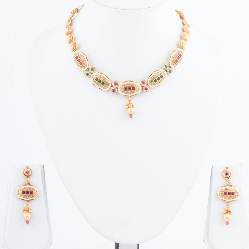 ChicCharm Jewellery Brass And Copper Gold Plated Rajwadi Necklace Set