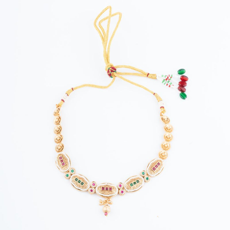 ChicCharm Jewellery Brass And Copper Gold Plated Rajwadi Necklace Set