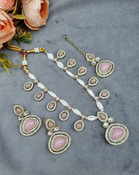 LAFZ  Elegant Teardrop Stone & Pearl Beaded Jewelry Set with Earrings & Maang Tikka - CK1692