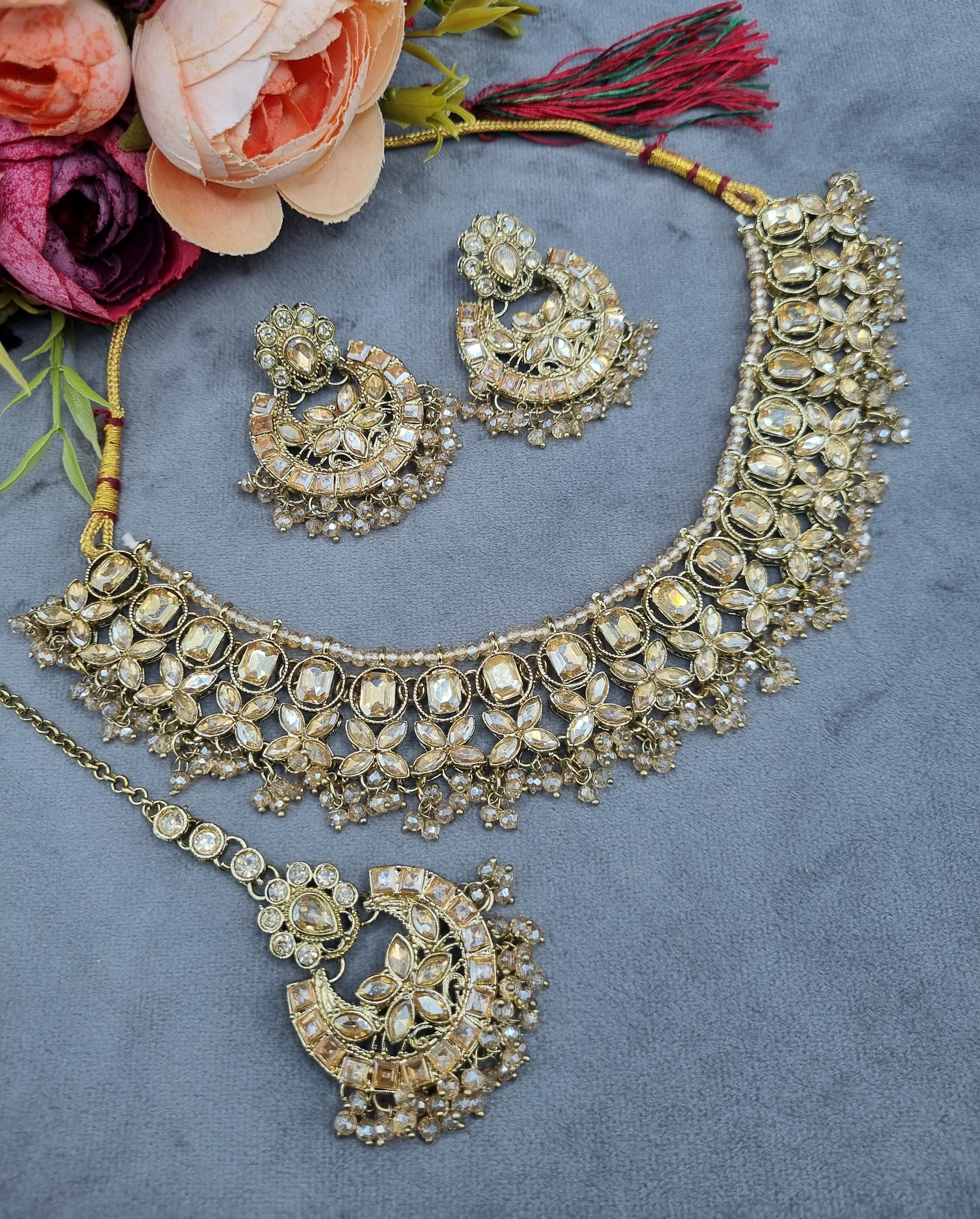 LAFZ  Antique Gold Necklace Set with Earrings & Maangtikka - CK1695LCD