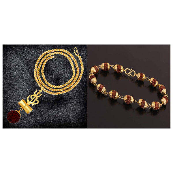 Darshana Jewels Combo of Trishul Om Pendant with 20 Inch Rope Chain and Rudraksha Bracelet for Men