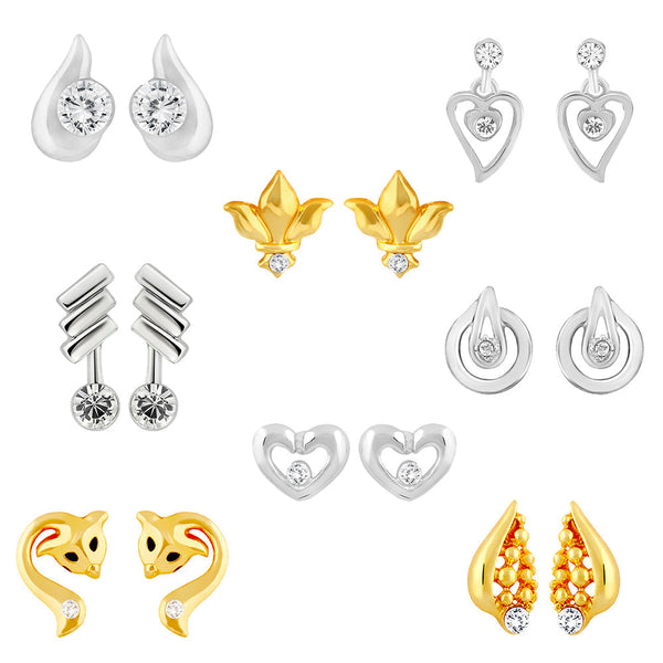 Darshana Jewels Combo of 8 Small Baby Top Earring with Crystal Stones for Girls and Women CO1105268M