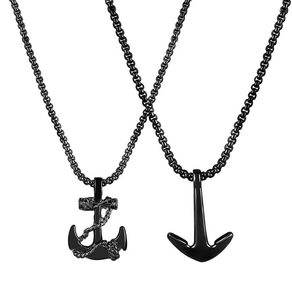 Mahi Combo of Black Gun Metal Plated Unisex Ship Anchor Necklace Pendant with Box Chain (CO1105629B)