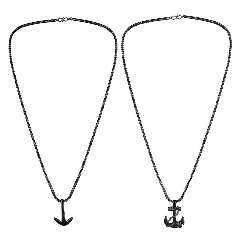 Mahi Combo of Black Gun Metal Plated Unisex Ship Anchor Necklace Pendant with Box Chain (CO1105629B)