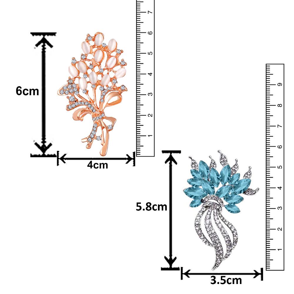 Mahi Combo of Aqua Blue and white Crystals with Rose Gold & Rhodium Plating Wedding Brooch for Women (CO1105630M)