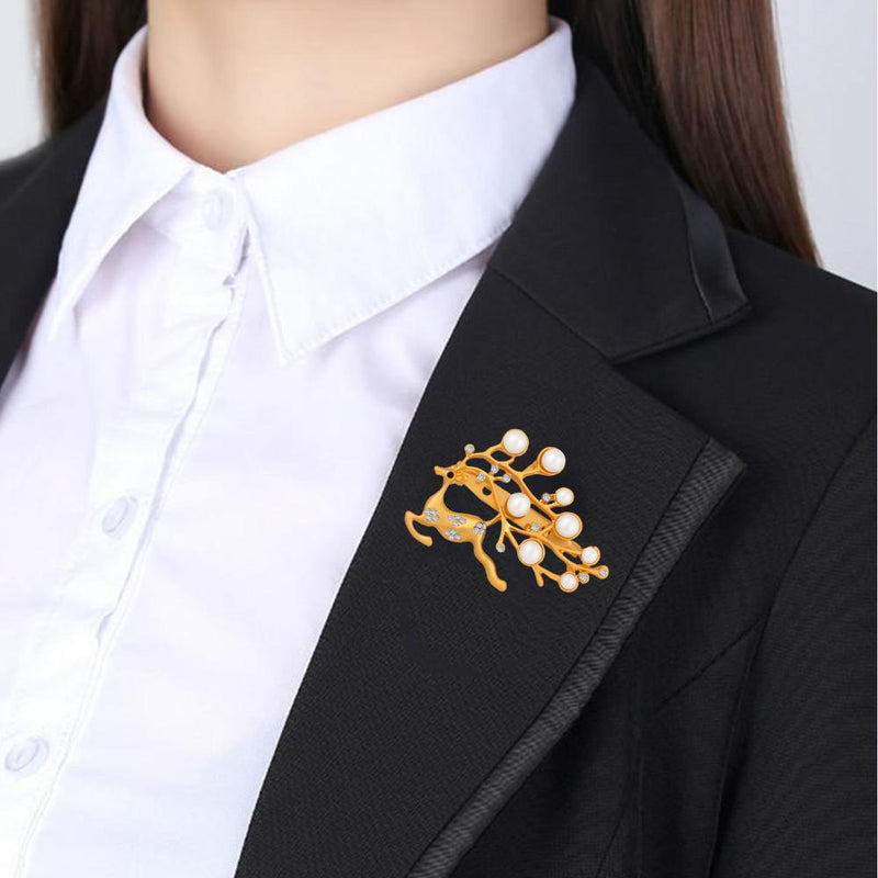 Mahi Combo of Pink and white Crystals with Gold and Rose Gold Plating Deer-Shaped Wedding Brooch for Women (CO1105632M)