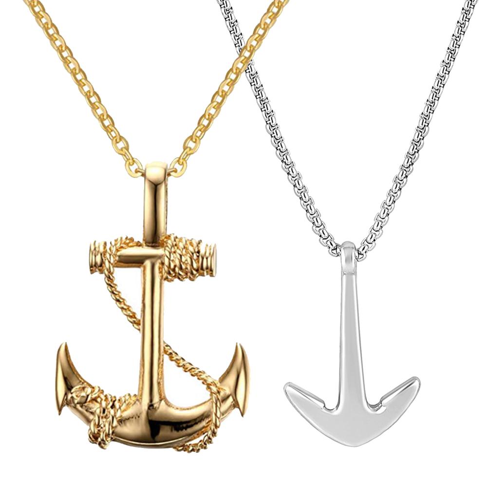 Mahi Combo of Gold & Rhodium Plated Unisex Ship Anchor Necklace
