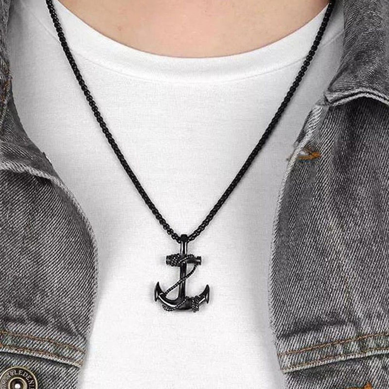 Mahi Combo of Black Gun Metal & Rhodium Plated Unisex Ship Anchor Necklace Pendant with Box Chain (CO1105638M)