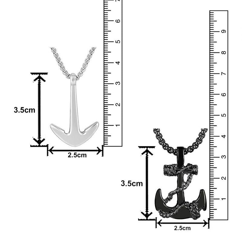 Mahi Combo of Black Gun Metal & Rhodium Plated Unisex Ship Anchor Necklace Pendant with Box Chain (CO1105638M)