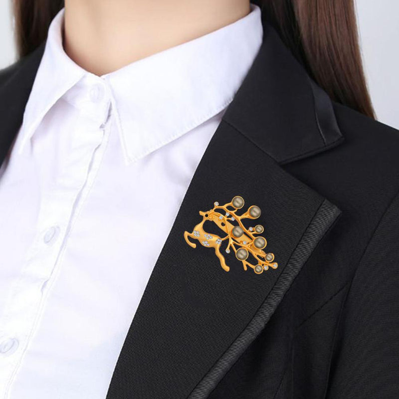 Mahi Combo of Brown and white Crystals with Gold and Rose Gold Plating Deer-Shaped Wedding Brooch for Women (CO1105639M)