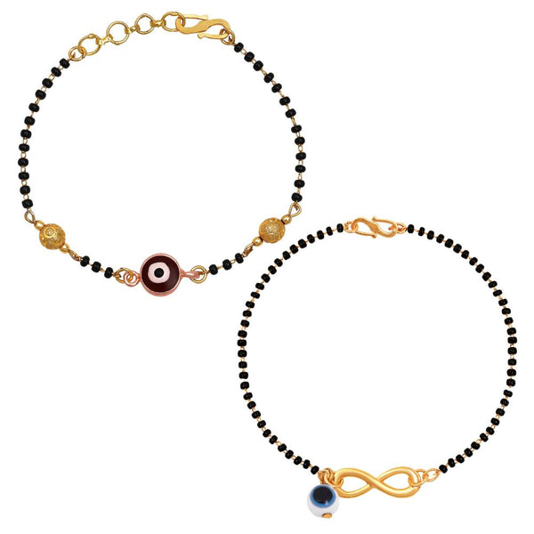 Mahi Combo of 2 Mangalsutra Evil Eye Bracelets with Black Beads and Meena Work for Women (CO1105653G)