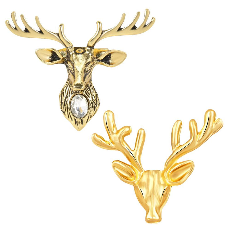 Mahi Combo of Deer-Face Shaped Wedding Brooch/Lapel Pin for Men (CO1105654G)