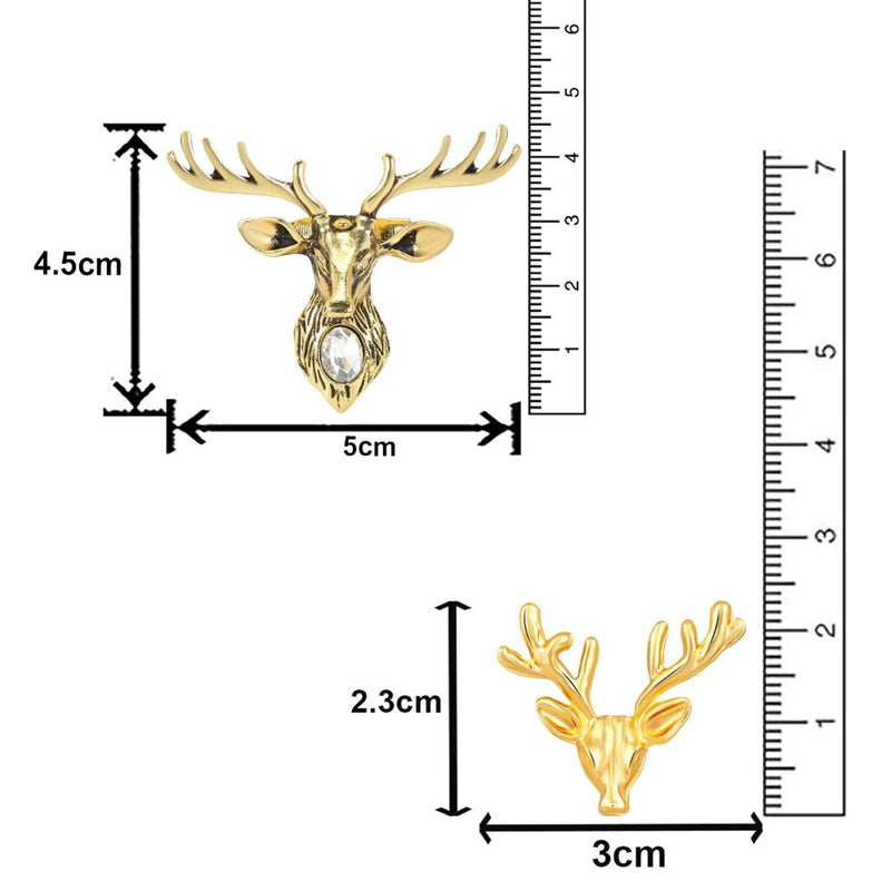 Mahi Combo of Deer-Face Shaped Wedding Brooch/Lapel Pin for Men (CO1105654G)