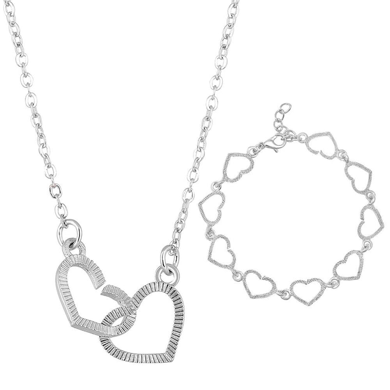 Mahi Combo of Linked Heart Bracelet and Necklace Pendant for Women (CO1105655R)