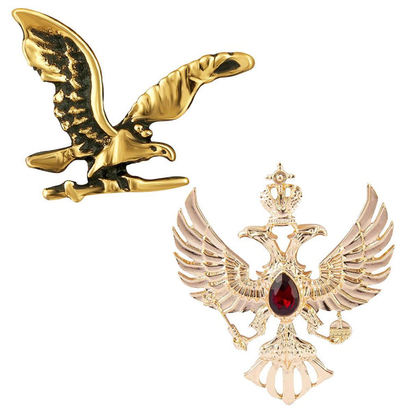 Mahi Combo of Eagle-Shaped Wedding Brooches / Lapel Pins with Maroon Crystal for Men (CO1105658M)