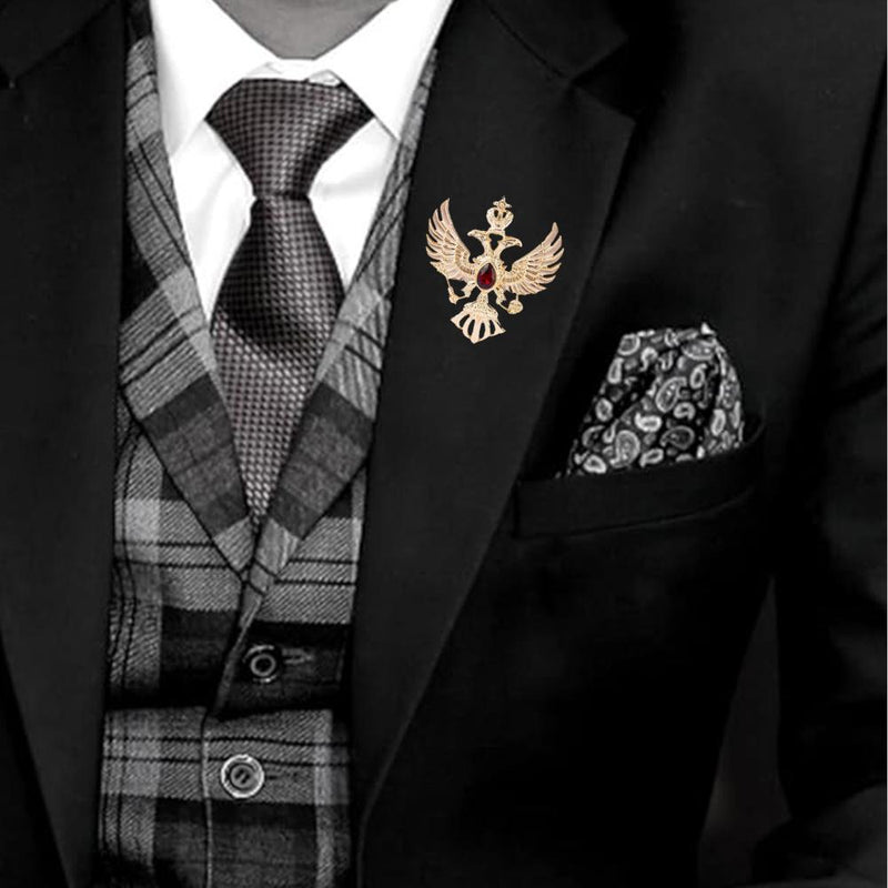 Mahi Combo of Eagle-Shaped Wedding Brooches / Lapel Pins with Maroon Crystal for Men (CO1105658M)