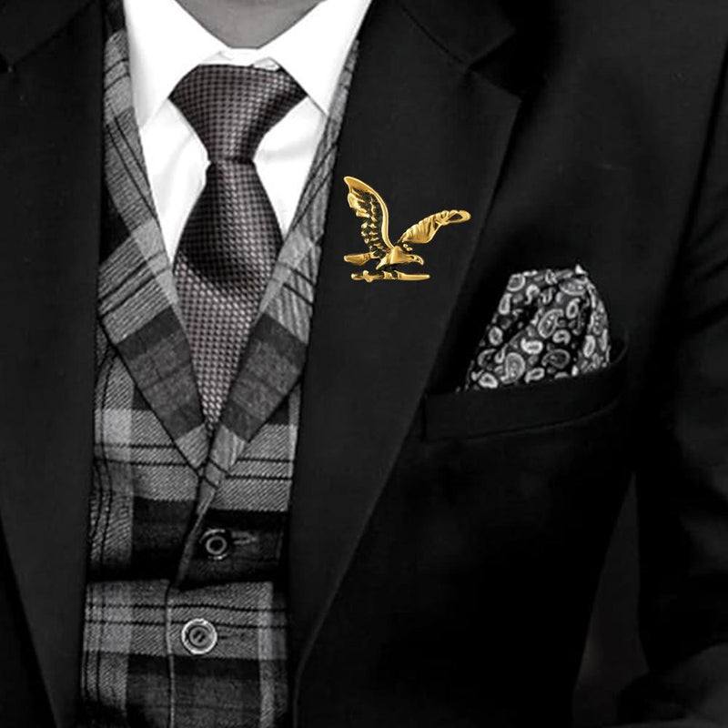 Mahi Combo of Eagle-Shaped Wedding Brooches / Lapel Pins with Maroon Crystal for Men (CO1105658M)