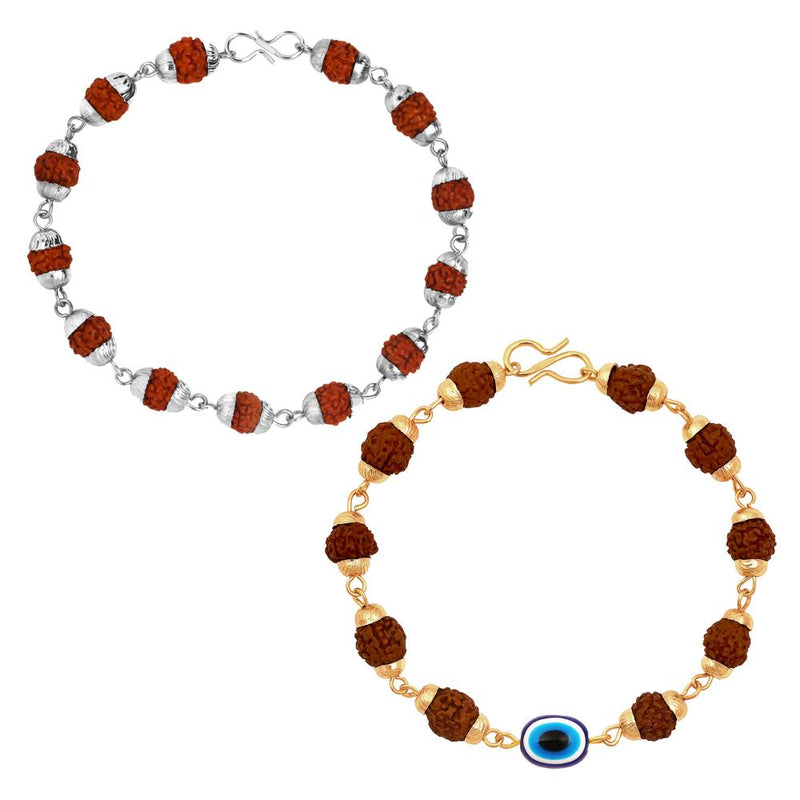 Mahi Combo of Evil Eye and Rudraksha with Caps Bracelets for Men and Women (CO1105662M)