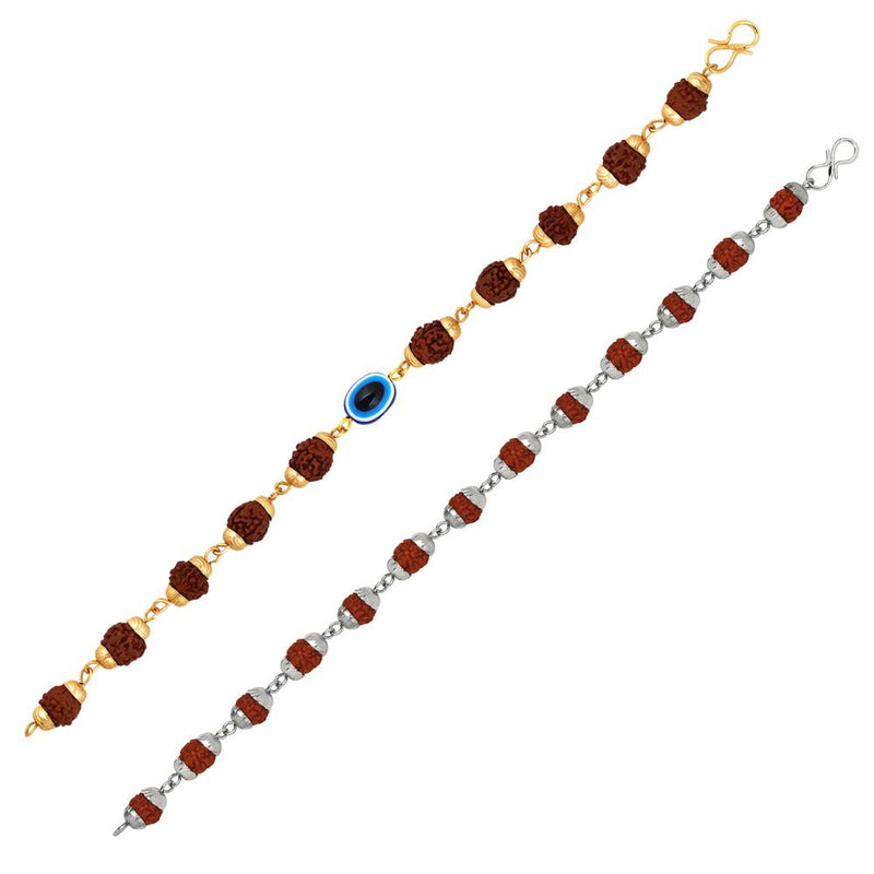 Mahi Combo of Evil Eye and Rudraksha with Caps Bracelets for Men and Women (CO1105662M)